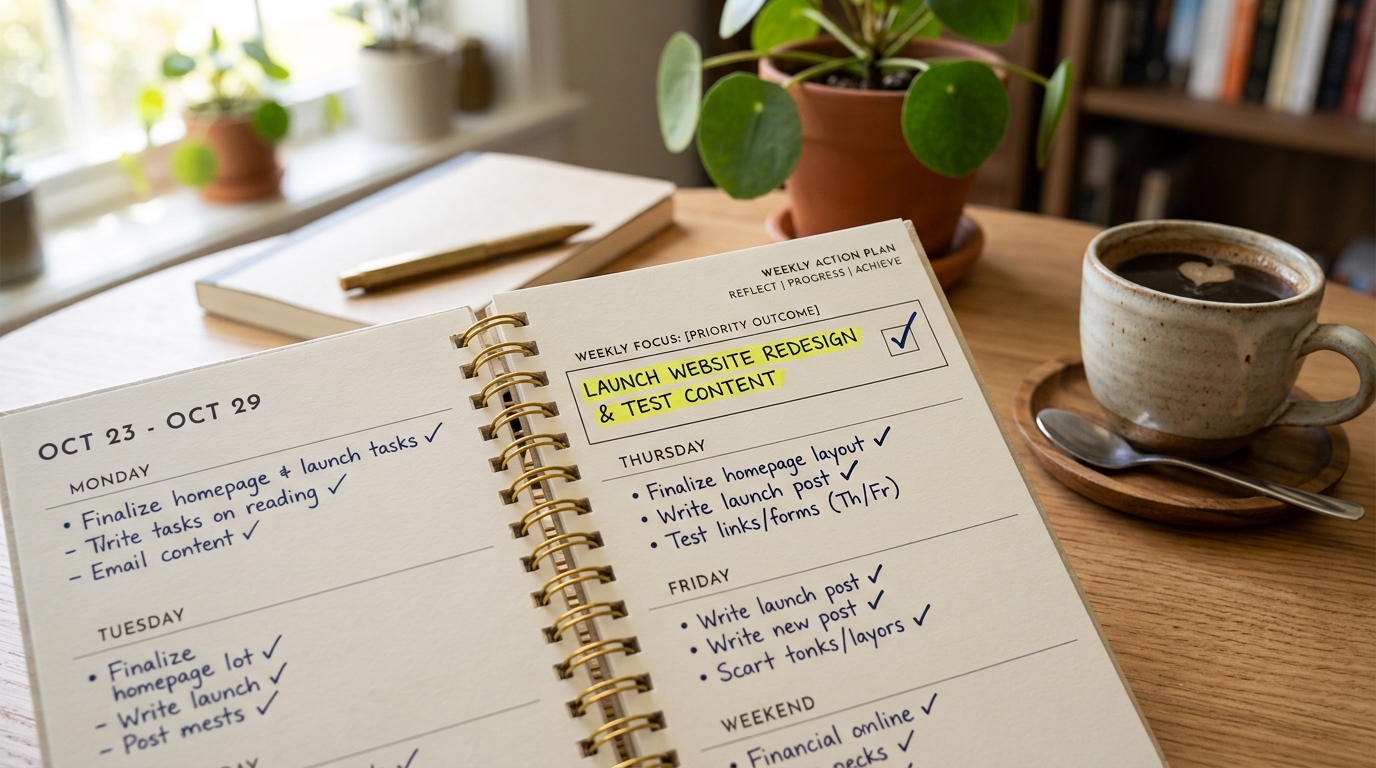 Weekly planner turning a goal into steady progress