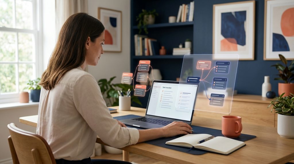 Person reviewing tasks with an AI assistant